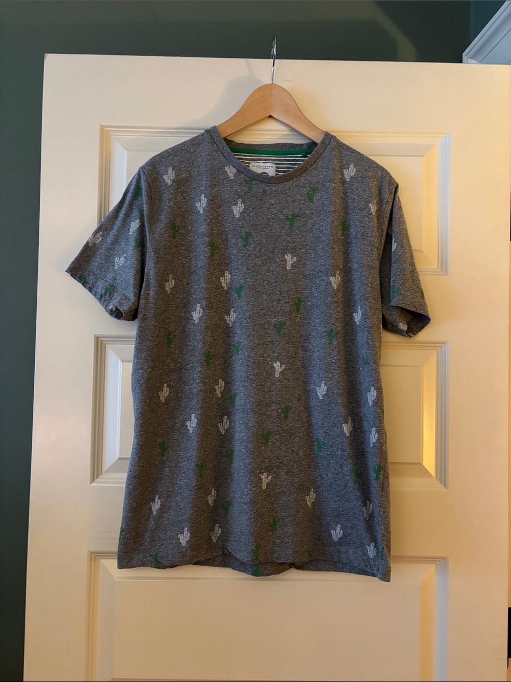 Denim & Flower Gray Short Sleeve Tee with Green & White Cactus Print